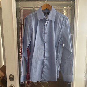 K S Men's Button Up Long Sleeve Shirt Blue Paisley Size L